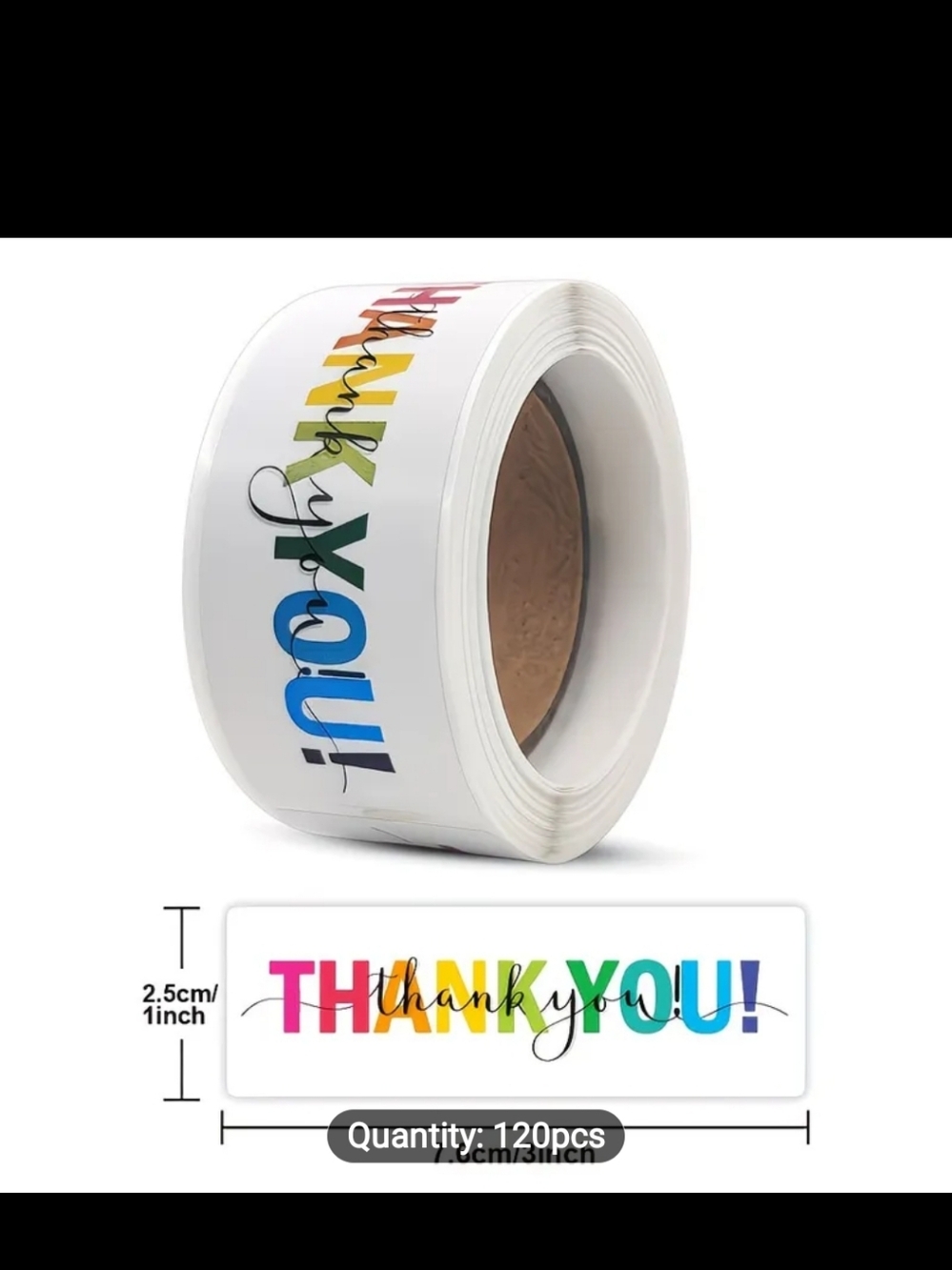 120ct. Multi-Color Thank You Square Stickers Bonus 3 Random Polymailers 1"Hx3"W - Picture 4 of 4